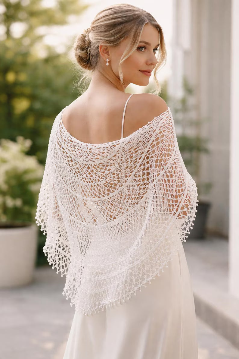Pearl Mesh Bridal Shawl Crochet Pattern