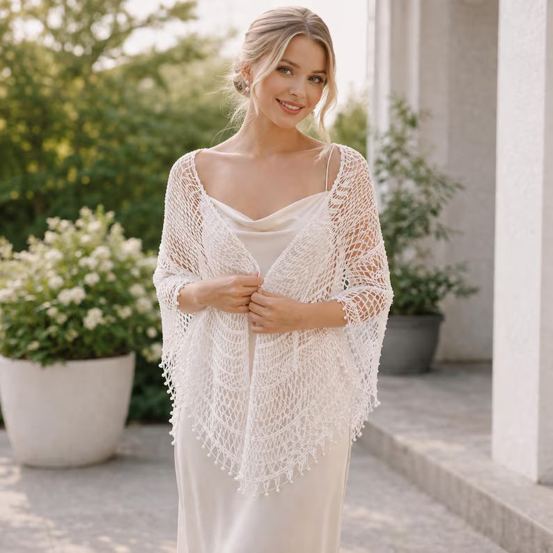 Pearl Mesh Bridal Shawl Crochet Pattern