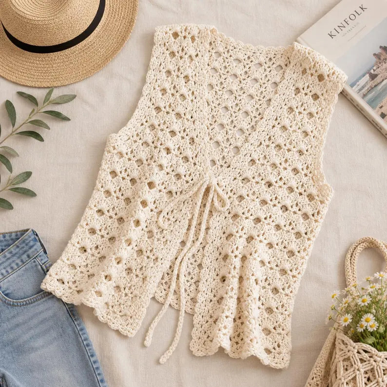 Crochet Vest Pattern, Summer Lace Boho Sleeveless Top Pattern, English German Tutorial