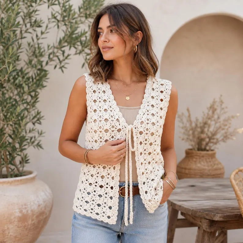 Crochet Vest Pattern, Summer Lace Boho Sleeveless Top Pattern, English German Tutorial