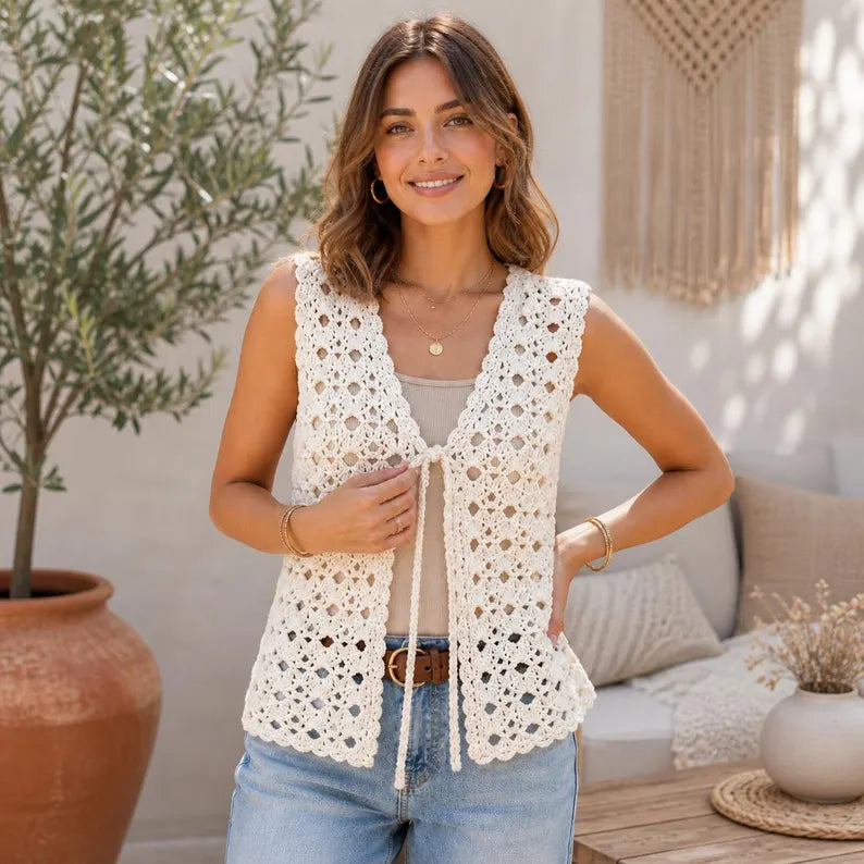 Crochet Vest Pattern, Summer Lace Boho Sleeveless Top Pattern, English German Tutorial