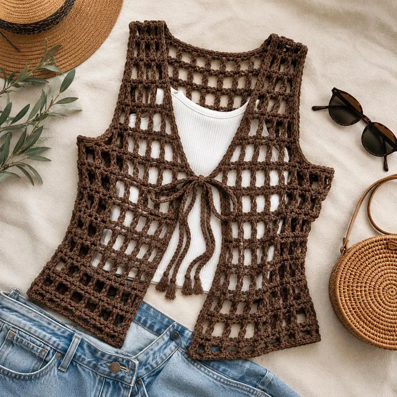 Mesh Crochet Summer Vest Pattern, English German